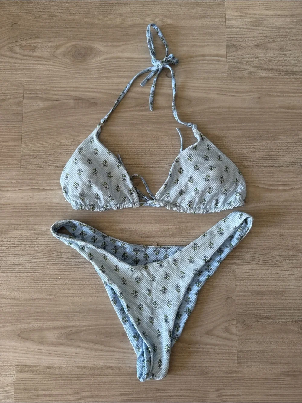 Rhythm. Pale Blue Floral Triangle Bikini Set